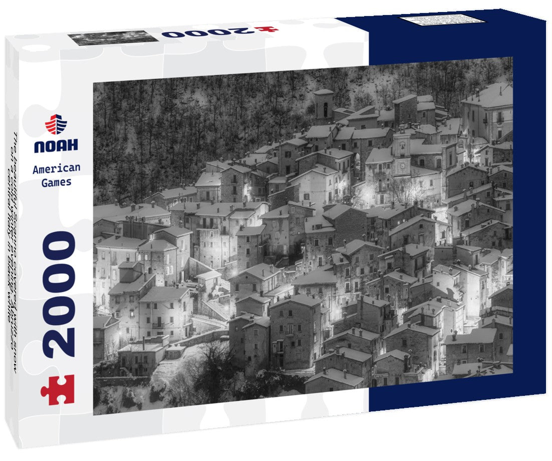 Noah Jigsaw Puzzle The beautiful Scanno covered with snow on a cold winter evening. Abruzzo, central Italy in black white 2000 pieces