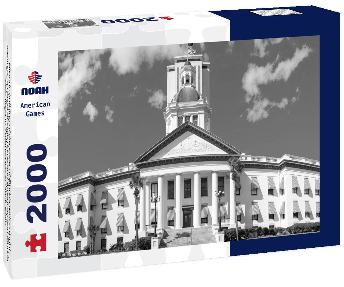 Noah Jigsaw Puzzle Historic building of the state of Florida with colorful awnings, a classical style dome and American and Florida state flags in Tallahassee in black white 2000 pieces