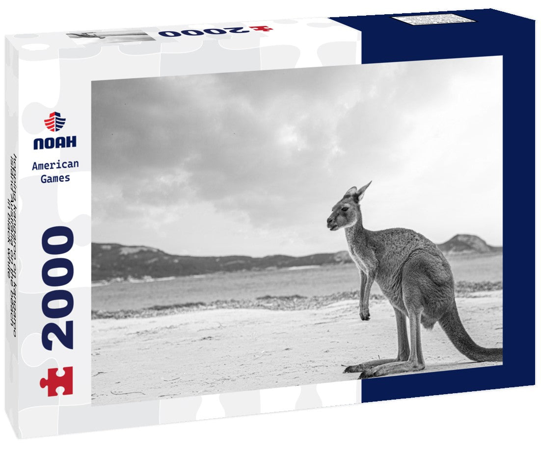 Noah Jigsaw Puzzle hopping kangaroo on kangaroo island Australia on the beach in black white 2000 pieces