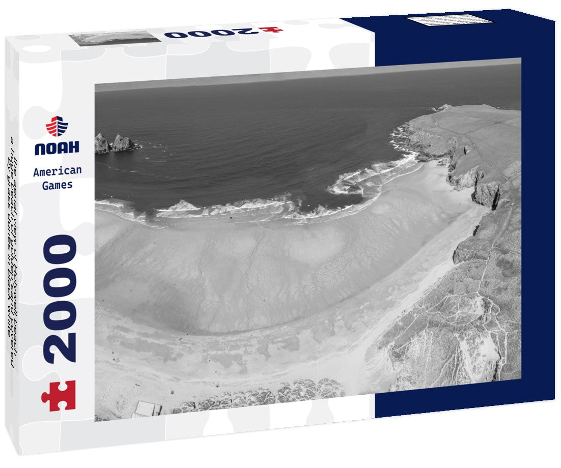 Noah Jigsaw Puzzle the aerial view of Holywell beach, a huge beach of golden sand covered by grass dunes in black white 2000 pieces