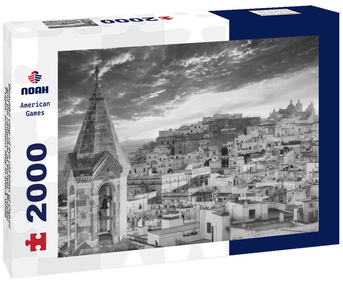 Noah Jigsaw Puzzle Beautiful view of the old town of Ostuni and the cathedral at sunset. Brindisi, Puglia, southern Italy in black white 2000 pieces