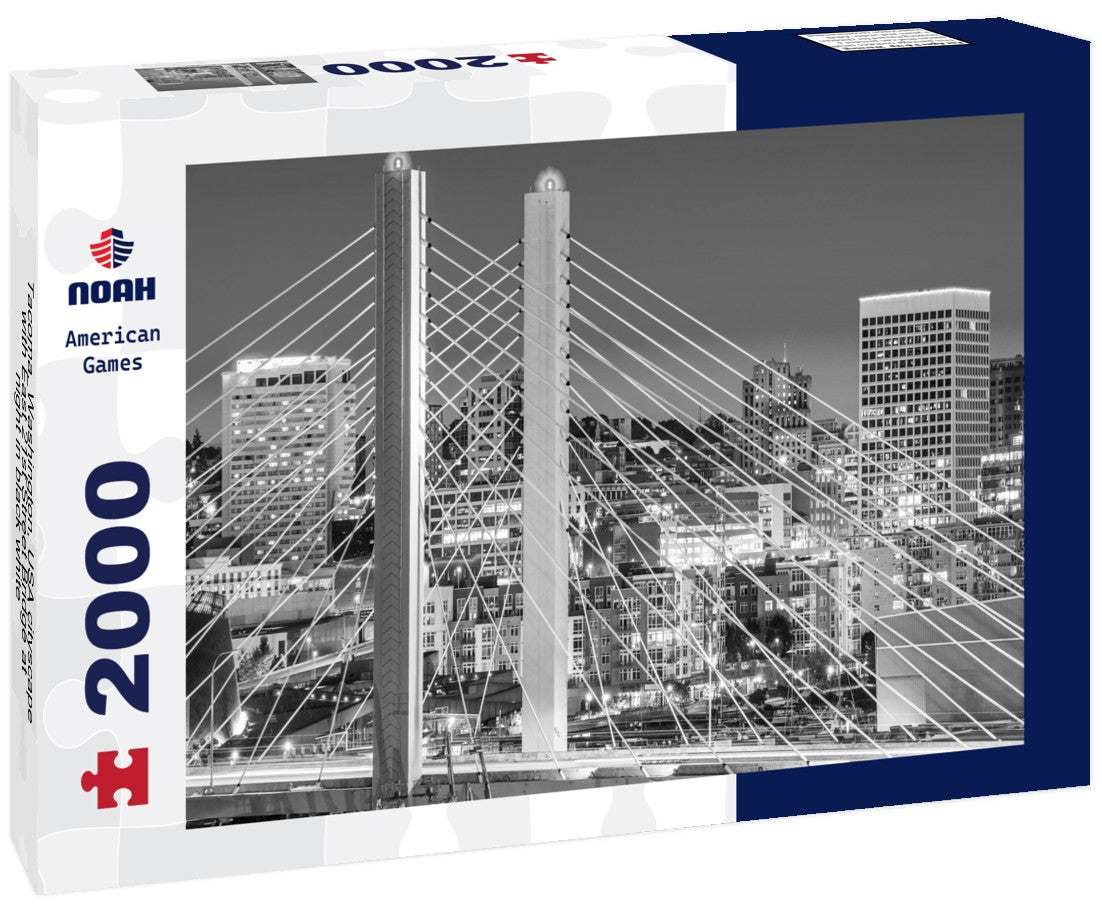 Noah Jigsaw Puzzle Tacoma, Washington, USA cityscape with East 21st Street Bridge at night in black white 2000 pieces