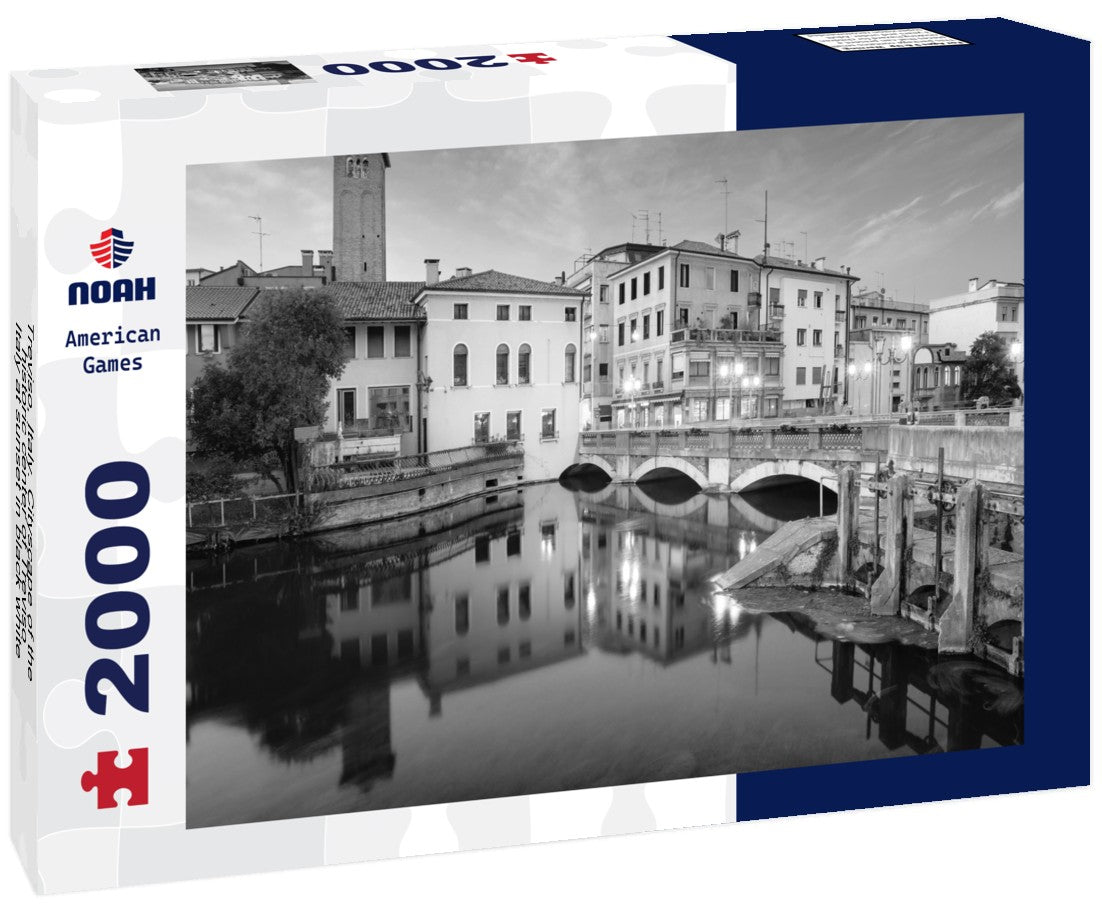 Noah Jigsaw Puzzle Treviso, Italy. Cityscape of the historic center of Treviso, Italy at sunset in black white 2000 pieces