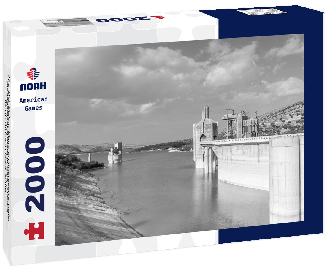 Noah Jigsaw Puzzle The Sidi Salem Dam, an impressive water management system in Beja, Tunisia. North Africa in black white 2000 pieces