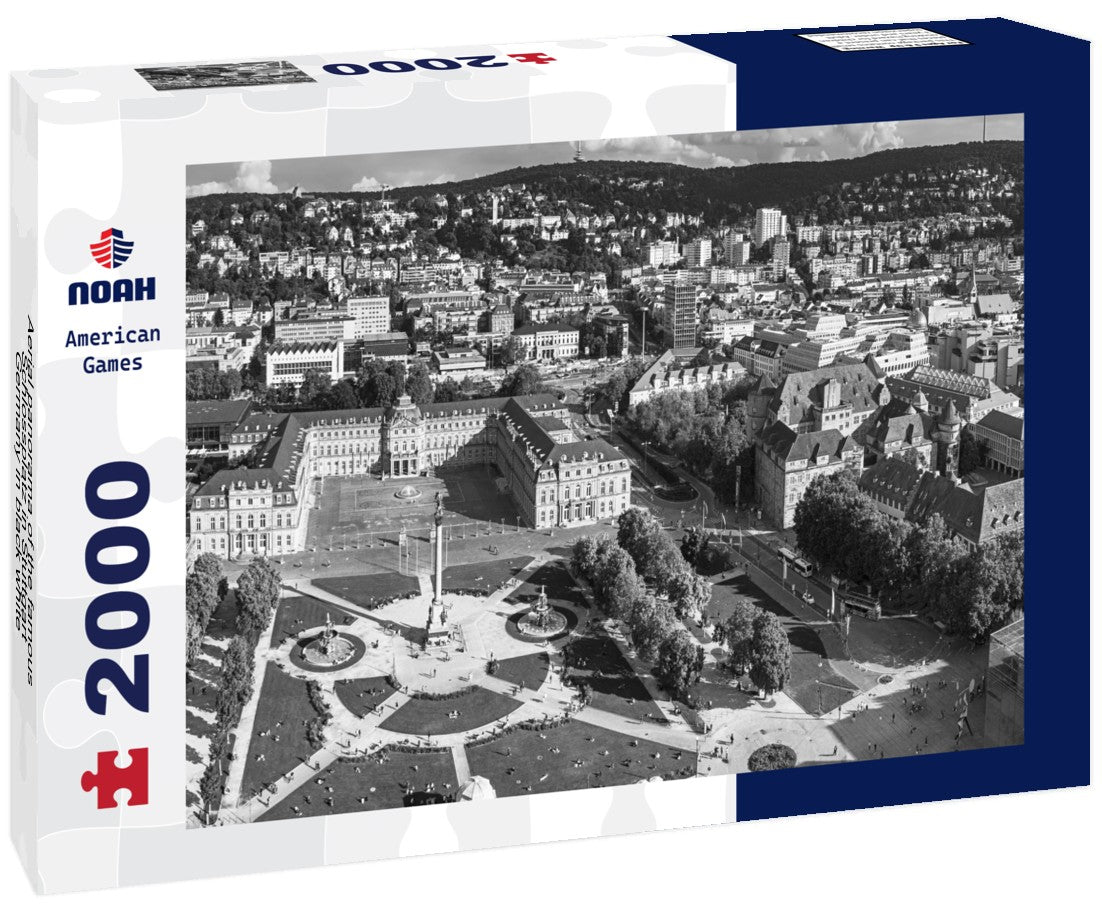 Noah Jigsaw Puzzle Aerial panorama of the famous Schlossplatz in Stuttgart, Germany in black white 2000 pieces
