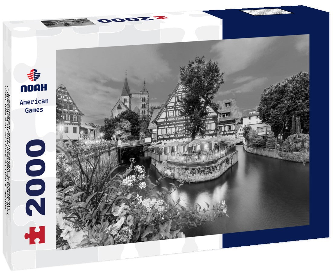 Noah Jigsaw Puzzle Esslingen am Neckar, Germany. Cityscape of the medieval town and river Neckar at dusk in black white 2000 pieces