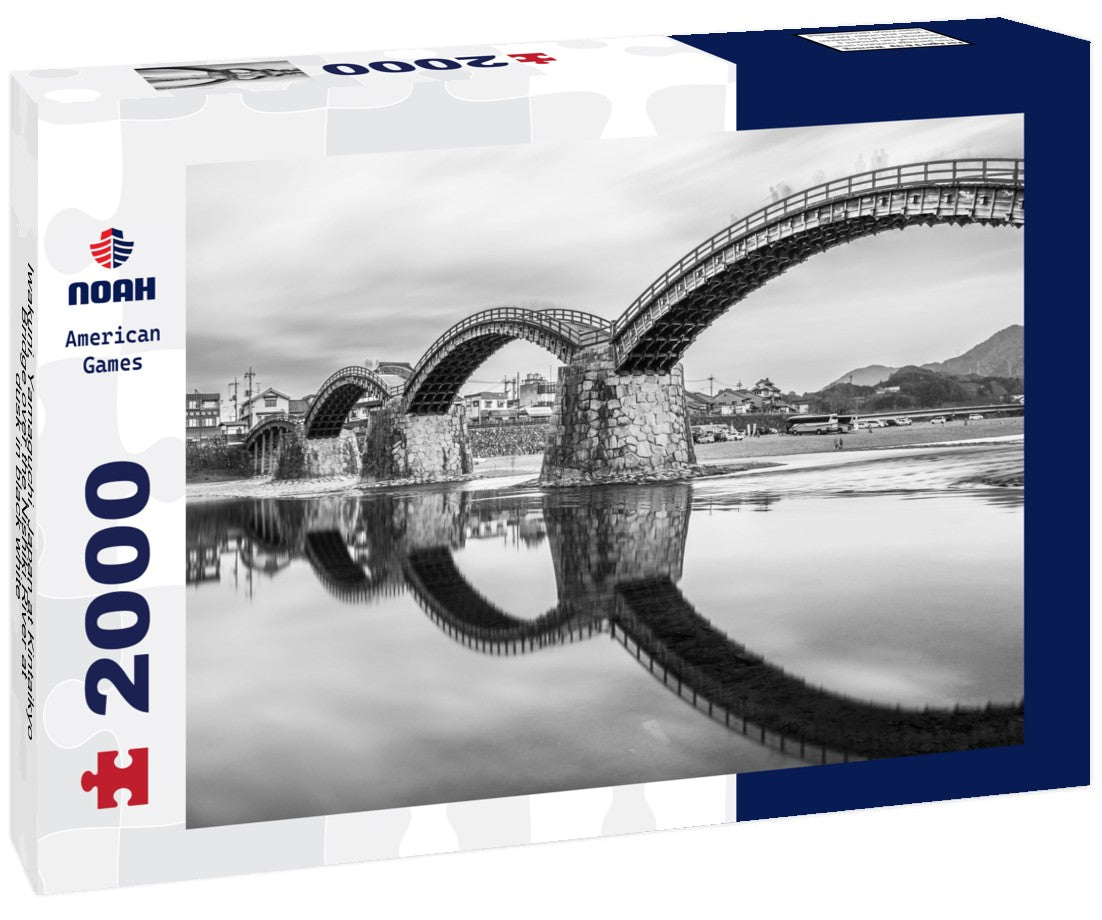Noah Jigsaw Puzzle Iwakuni, Yamaguchi, Japan at Kintaikyo Bridge over the Nishiki River at dusk in black white 2000 pieces