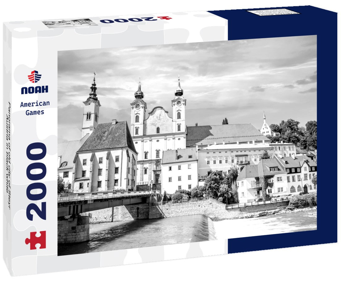 Noah Jigsaw Puzzle Panorama of old city of Steyr, Austria in black white 2000 pieces