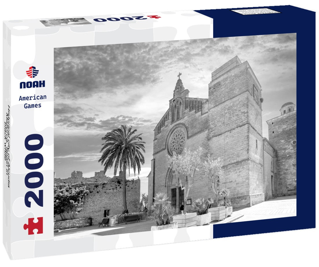 Noah Jigsaw Puzzle Historical city of Alcudia, Mallorca, Spain in black white 2000 pieces