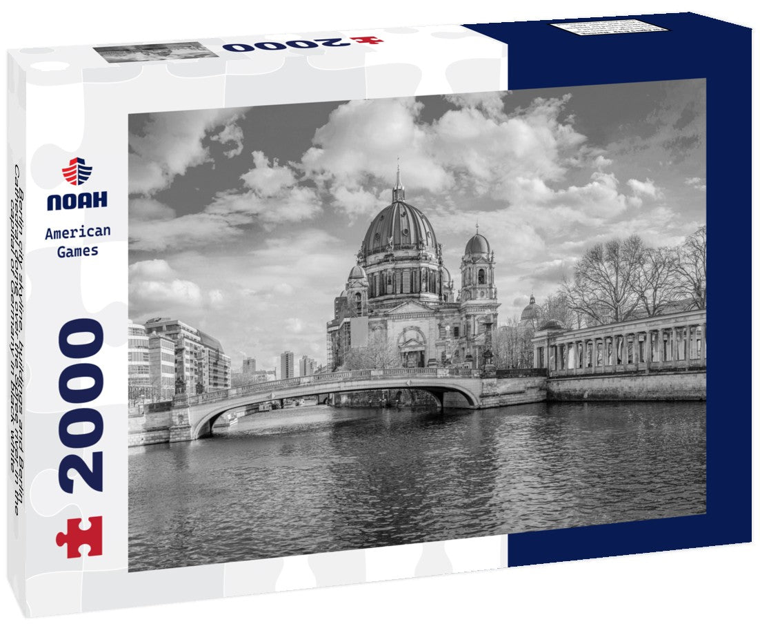 Noah Jigsaw Puzzle Berlin city skyline, buildings and Berlin Cathedral dome over the Spree river in the capital of Germany in black white 2000 pieces