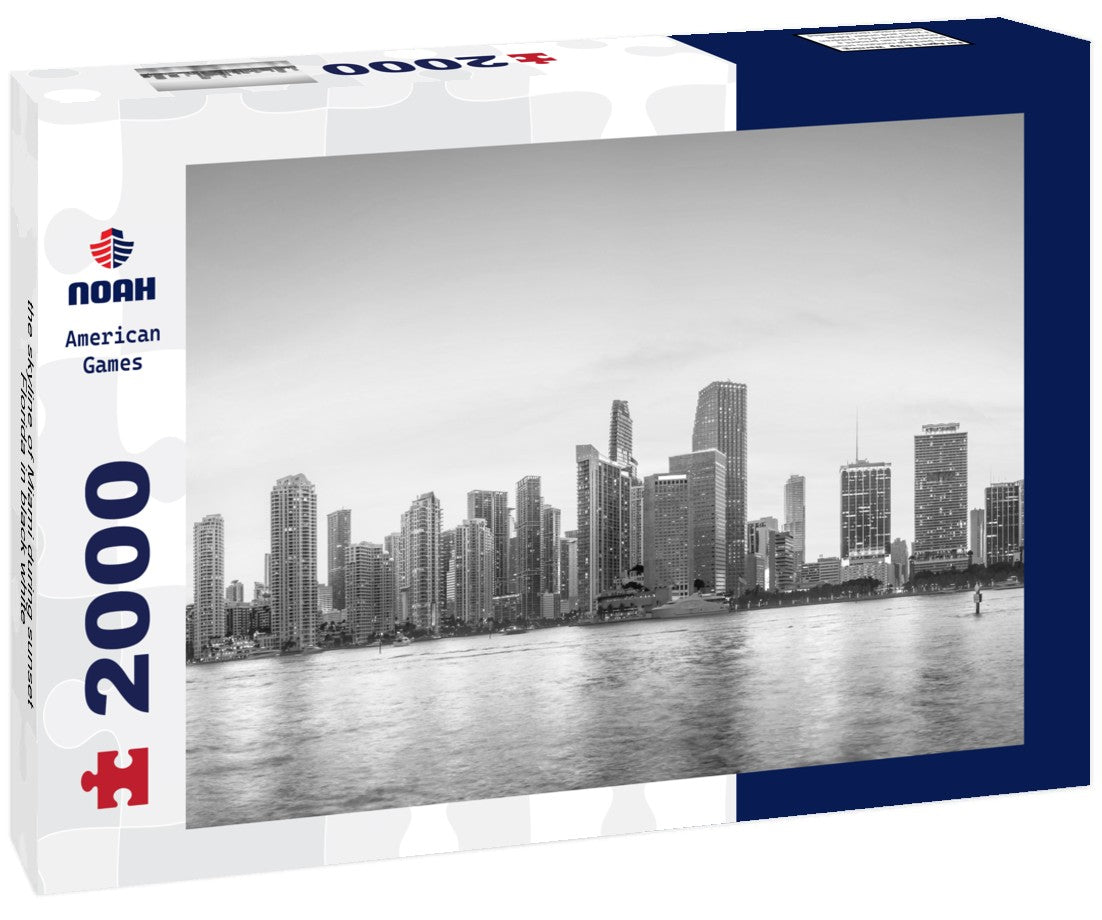 Noah Jigsaw Puzzle the skyline of Miami during sunset, Florida in black white 2000 pieces