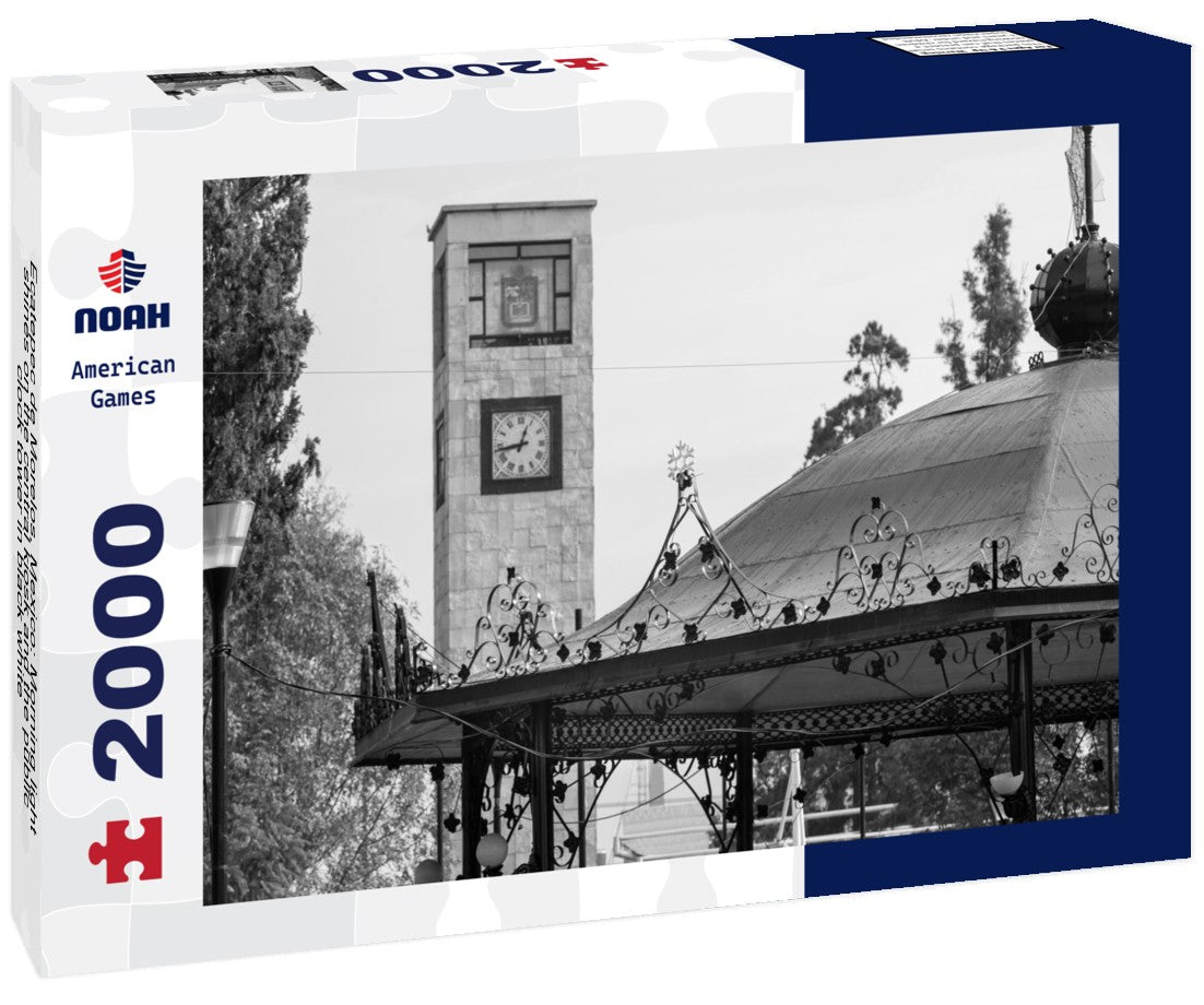 Noah Jigsaw Puzzle Ecatepec de Morelos, Mexico: Morning light shines on the central kiosk and the public clock tower in black white 2000 pieces