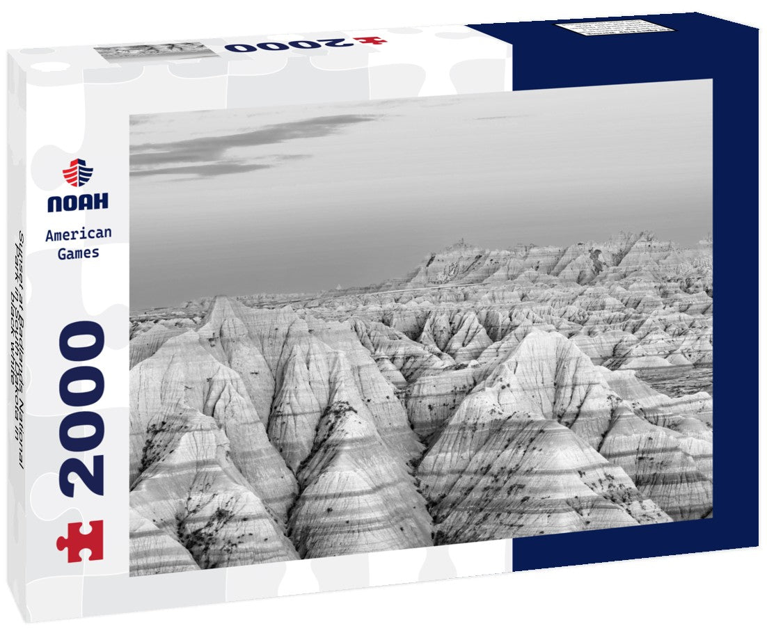 Noah Jigsaw Puzzle Sunset at Badlands National Park in South Dakota in black white 2000 pieces