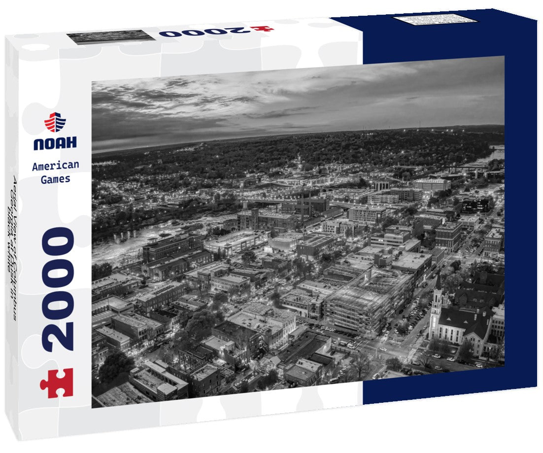 Noah Jigsaw Puzzle Aerial View of Columbus, Georgia at Dusk in black white 2000 pieces