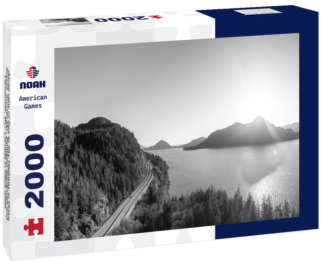Noah Jigsaw Puzzle Aerial view of Sea to Sky Highway in Howe Sound. Sunset sky. Between Squamish and Vancouver, BC, Canada in black white 2000 pieces