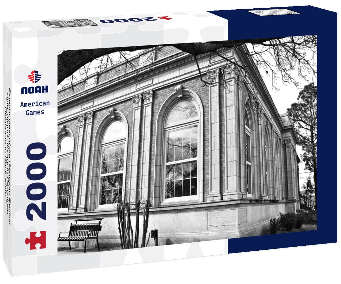 Noah Jigsaw Puzzle Exterior view of the Georgian Revival-style, historic library in Okmulgee, Oklahoma in black white 2000 pieces
