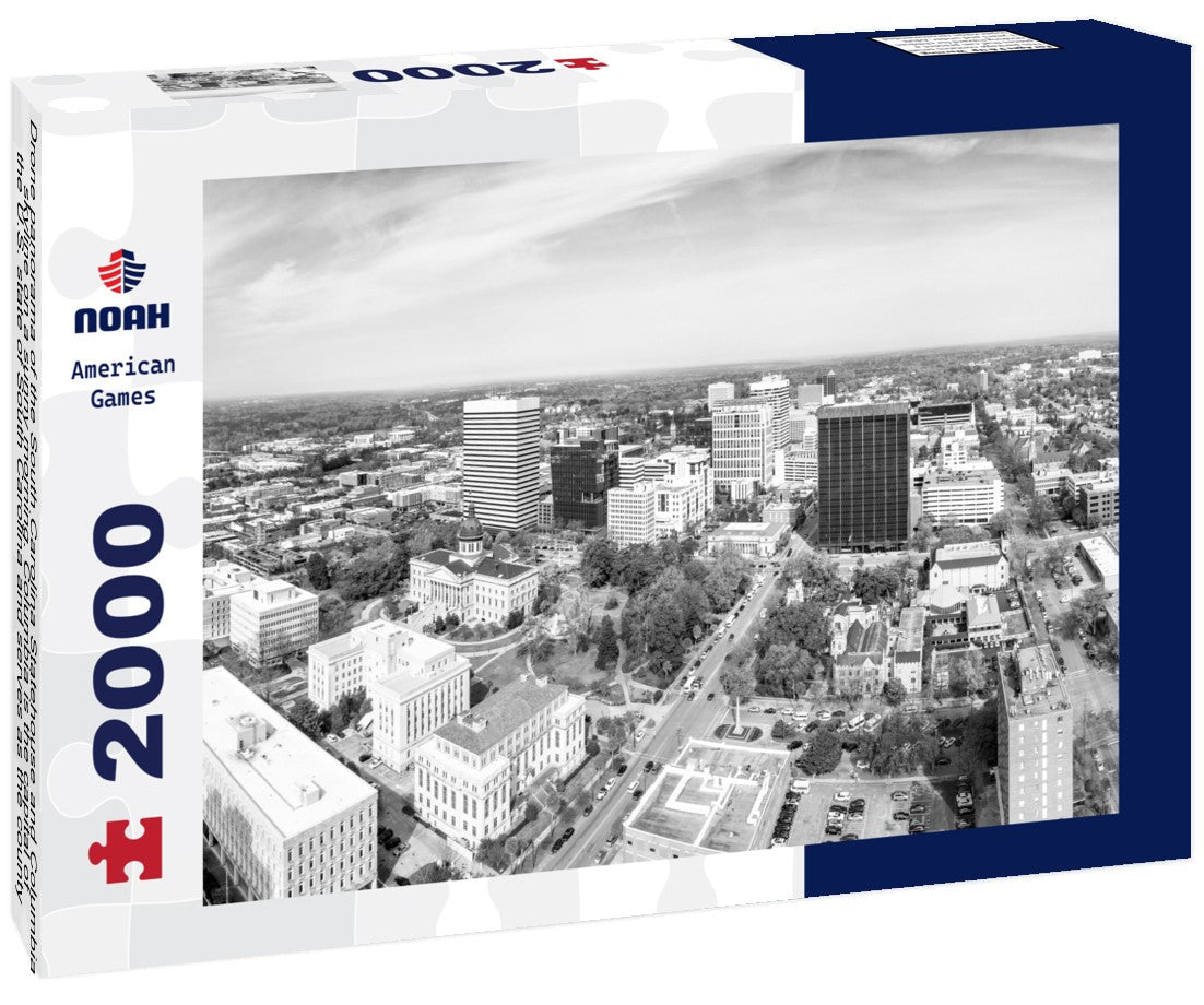 Drone the South Carolina Statehouse and Columbia skyline on a sunny morning. Columbia is the capital of the U.S. state of South Carolina and serves as the county seat of Richland County 2000pc PuzzleBlack and White