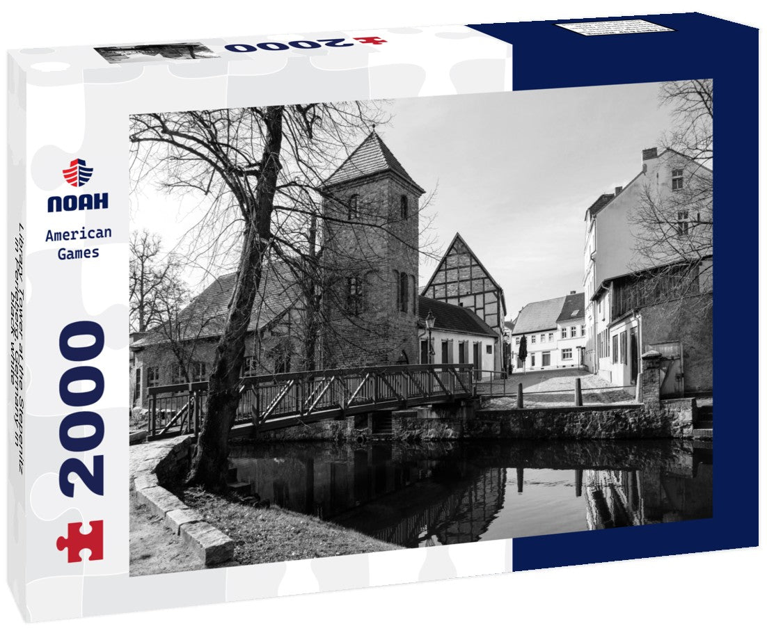 Noah Jigsaw Puzzle Library Tower at the Stepenitz in Perleberg, Germany in black white 2000 pieces