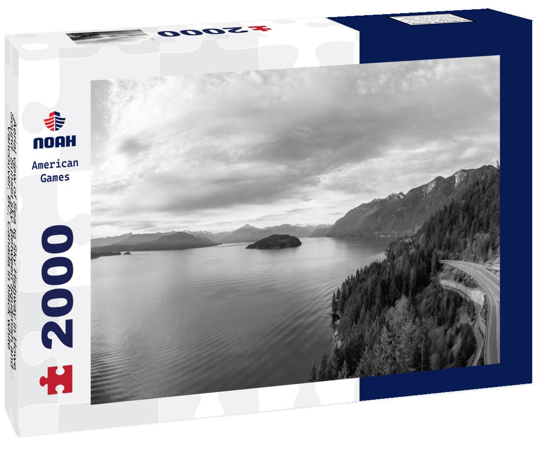 Noah Jigsaw Puzzle Aerial view of Sea to Sky Highway in Howe Sound. Sunset sky. Between Squamish and Vancouver, BC, Canada in black white 2000 pieces