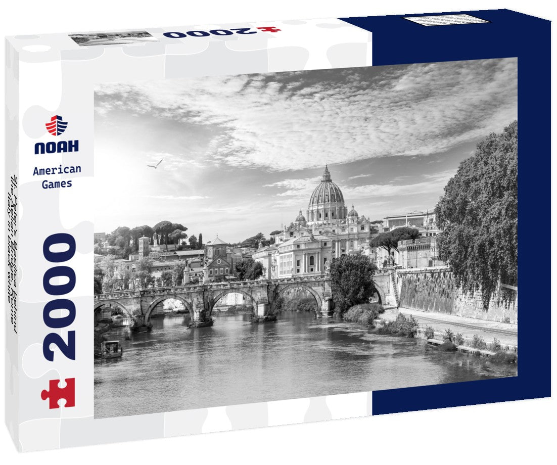 Noah Jigsaw Puzzle St. Peter's Basilica behind the Aelian Bridge, Rome, Italy in black white 2000 pieces