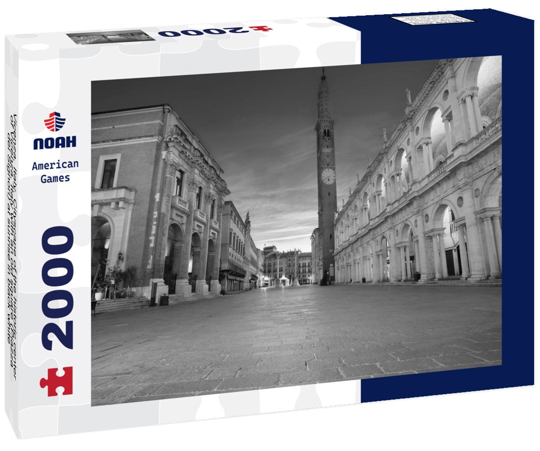 Noah Jigsaw Puzzle Vicenza, Italy. Cityscape of the historic center of Vicenza, Italy with an old square (Piazza dei Signori) at sunrise in black white 2000 pieces