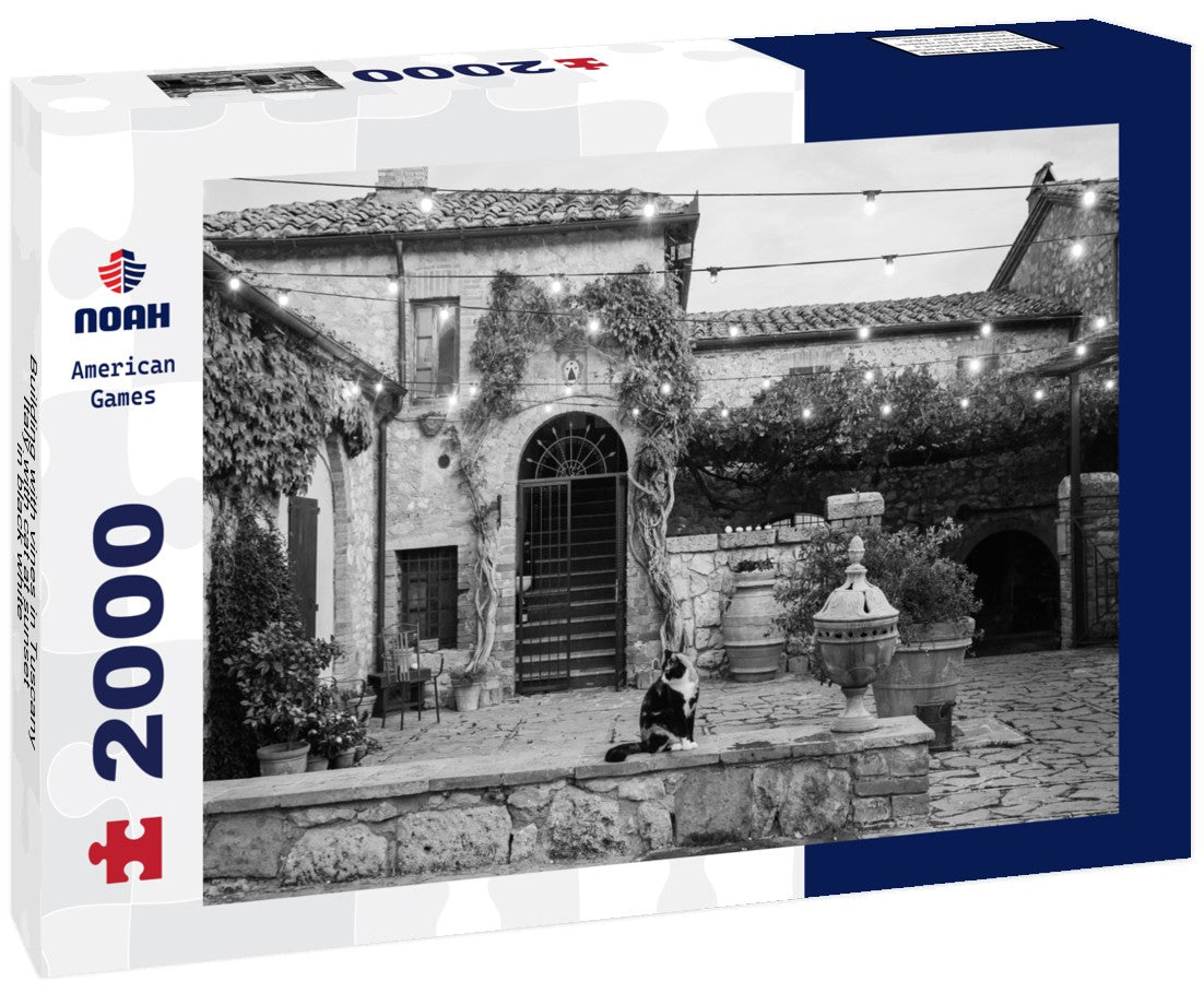 Noah Jigsaw Puzzle Building with vines in Tuscany, Italy with cat at sunset in black white 2000 pieces