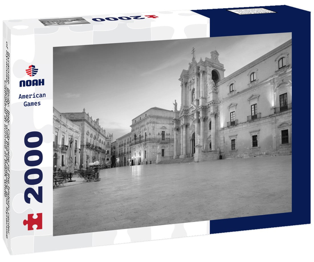 Noah Jigsaw Puzzle Syracuse, Sicily, Italy. Cityscape of the historic center of Syracuse, Sicily, Italy with the old square and Syracuse Cathedral at sunrise in black white 2000 pieces