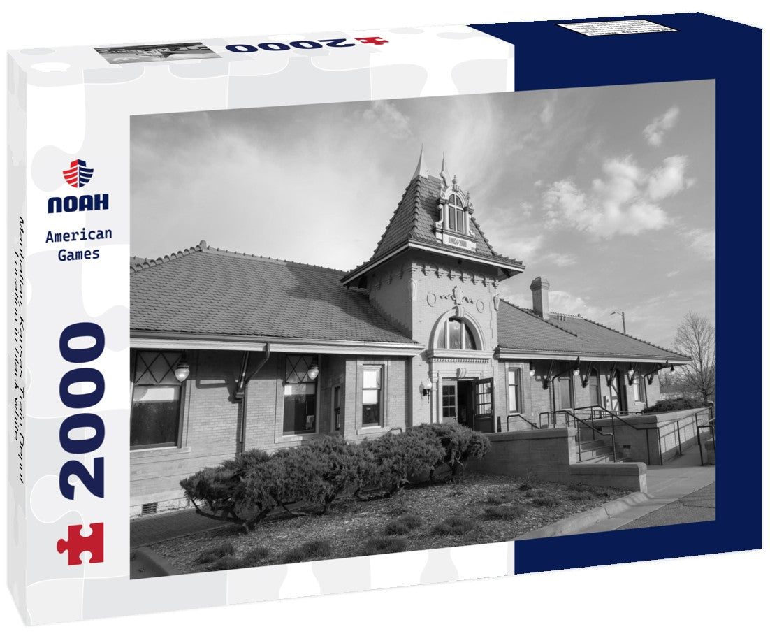 Noah Jigsaw Puzzle Manhattan, Kansas Train Depot Location in black white 2000 pieces