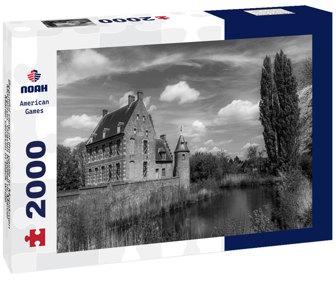 Noah Jigsaw Puzzle Beautiful view of the castle in Moeskroen, Mouscron. Graven Kasteel or Marcel Marier centrum in black white 2000 pieces