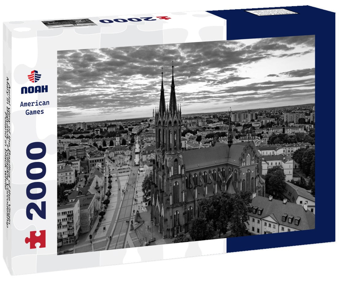Noah Jigsaw Puzzle Aerial view of the Basilica of the Virgin Mary in Bialystok, Podlaskie Voivodeship, Poland in black white 2000 pieces
