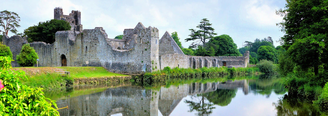 Noah Jigsaw Puzzle Medieval Desmond Castle, Ireland with river reflections and flowers, Adare, County Limerick, panorama Panorama 1000 Pieces