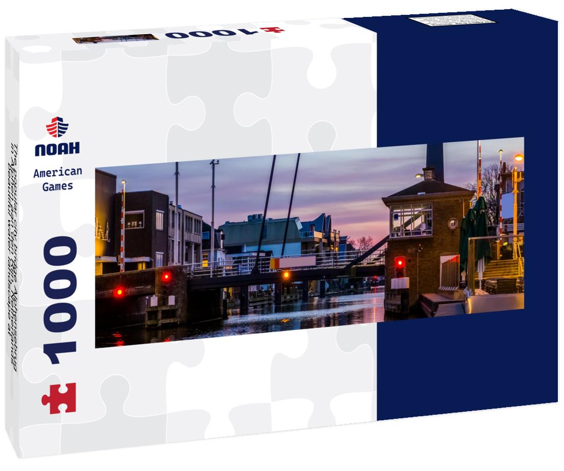 Noah Jigsaw Puzzle The popular city bridge Alphensebrug in Alphen aan den Rijn, Netherlands, beautiful water landscape at sunset, panorama Panorama 1000 Pieces
