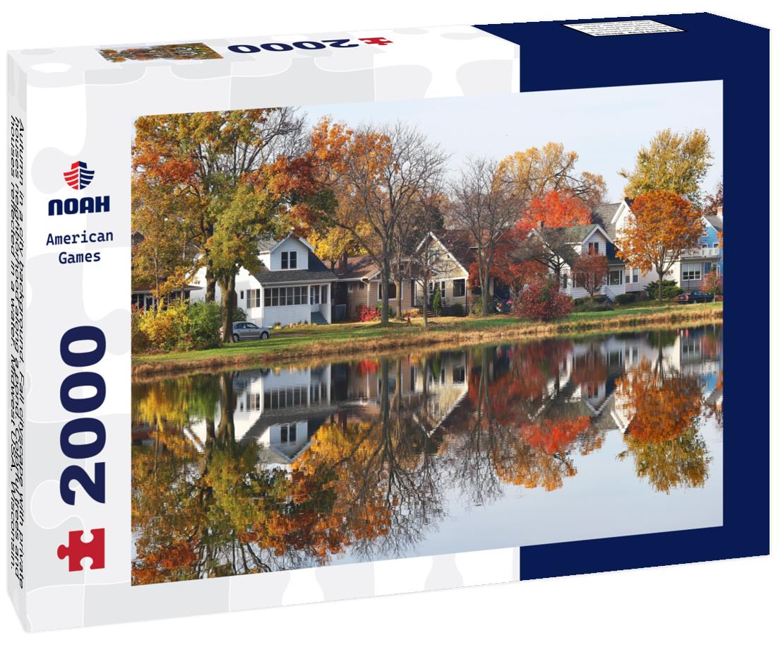 Noah Jigsaw Puzzle Autumn in a city background, Midwest USA, Wisconsin. Classic american middle class homes 2000 pieces