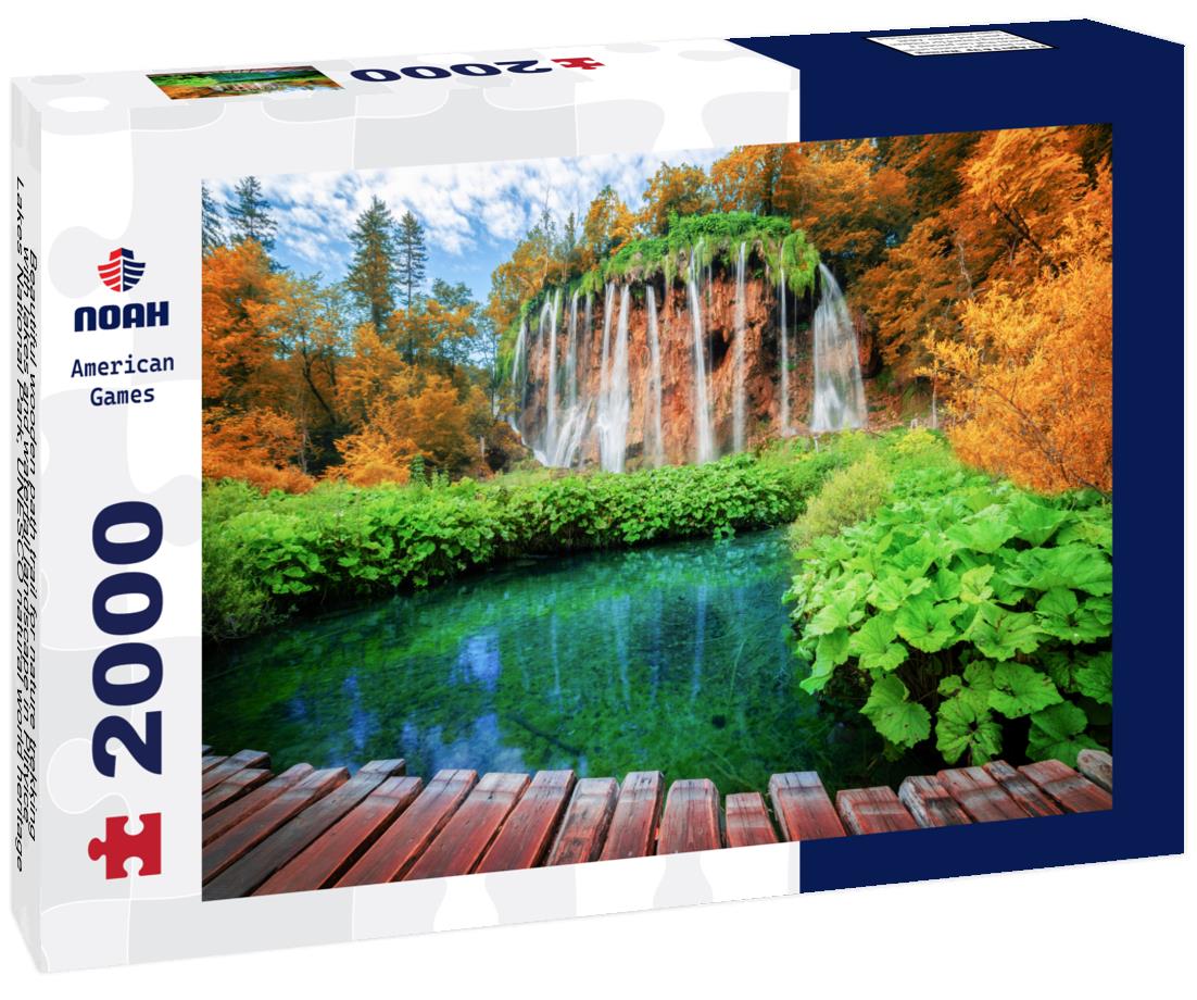 Noah Jigsaw Puzzle Beautiful wooden path trail for nature trekking with lakes and waterfall landscape in Plitvice Lakes National Park, UNESCO natural world heritage, Croatia 2000 pieces
