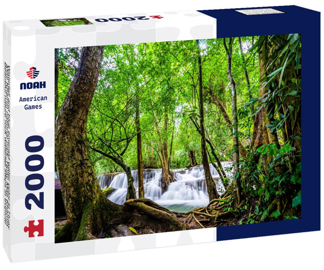 Noah Jigsaw Puzzle Waterfall and blue emerald water color in Huay Mae Khamin national park, Thailand 2000 pieces