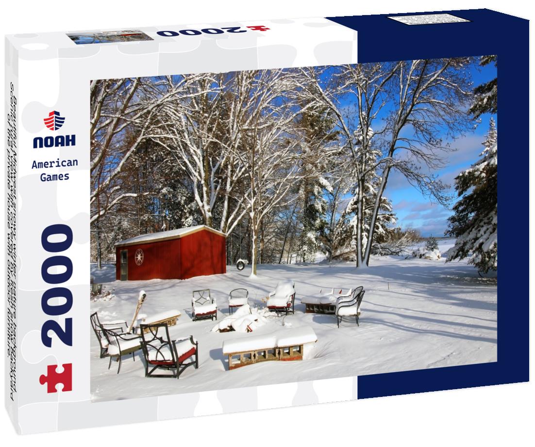 Noah Jigsaw Puzzle Scenic rural view with covered by fresh snow backyard of the private house with outdoor furniture. Wisconsin countryside, Wausau area 2000 pieces