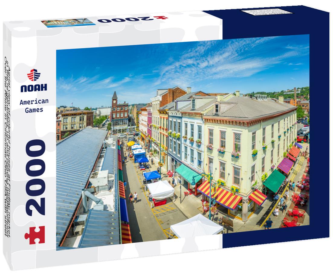 Noah Jigsaw Puzzle Aerial view of colorful houses at Findlay market in the re-gentrified, up and coming neighborhood Over the Rhine in Cincinnati Ohio 2000 pieces
