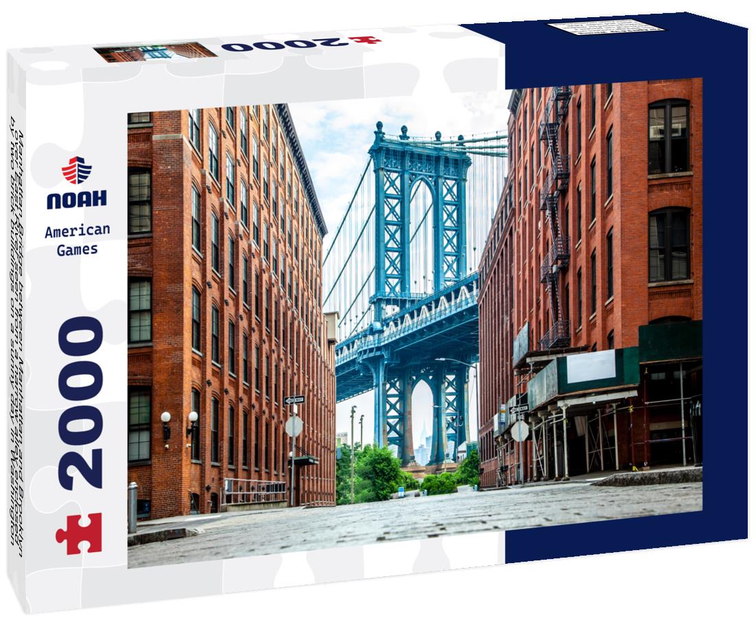 Noah Jigsaw Puzzle Manhattan Bridge between Manhattan and Brooklyn over East River seen from a narrow alley enclosed by two brick buildings in Washington street in Dumbo, Brooklyn 2000 pieces