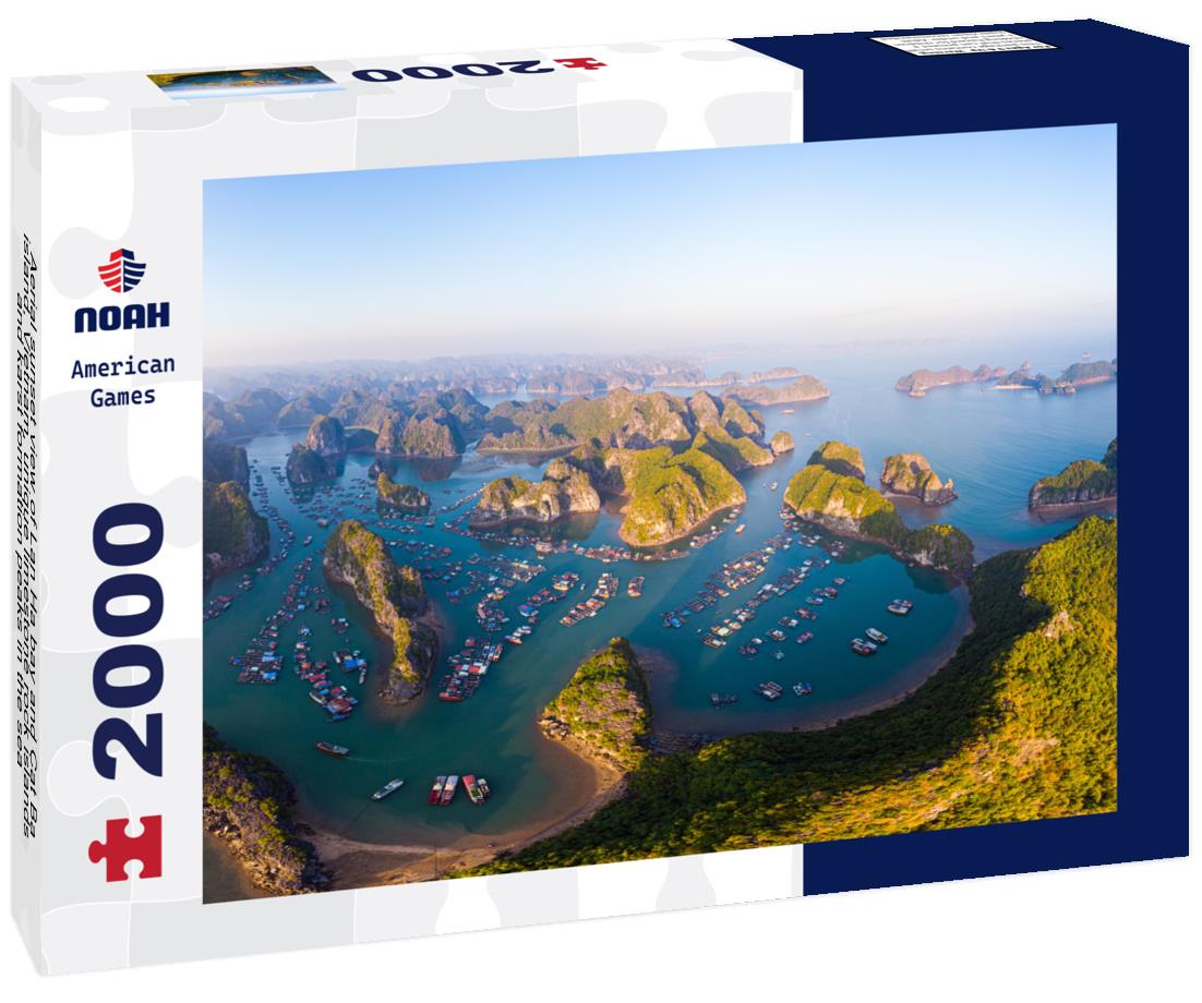 Noah Jigsaw Puzzle Lan Ha bay and Cat Ba island, Vietnam, unique limestone rock islands and karst formation peaks in the sea, floating fishermen villages and fish farms 2000 pieces