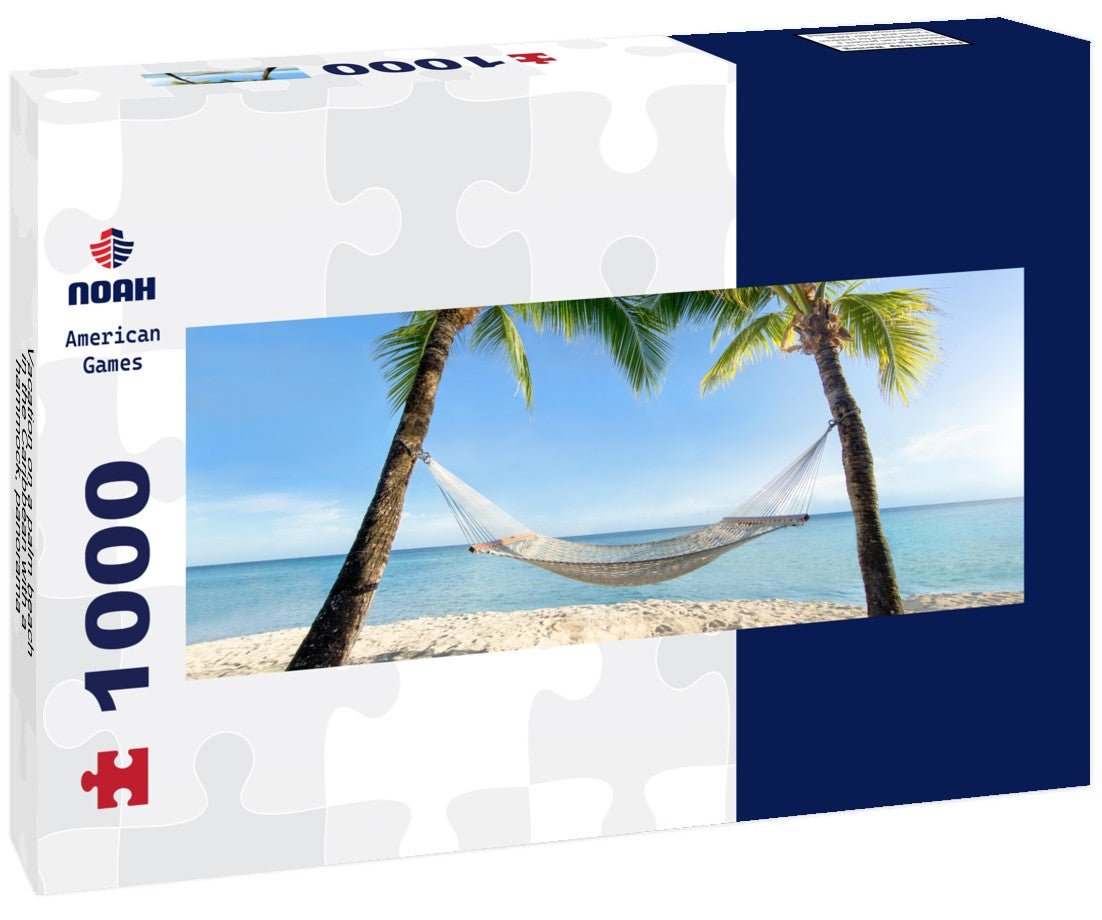 Noah Jigsaw Puzzle Vacation on a palm beach in the Caribbean with a hammock, Panorama 1000 Pieces