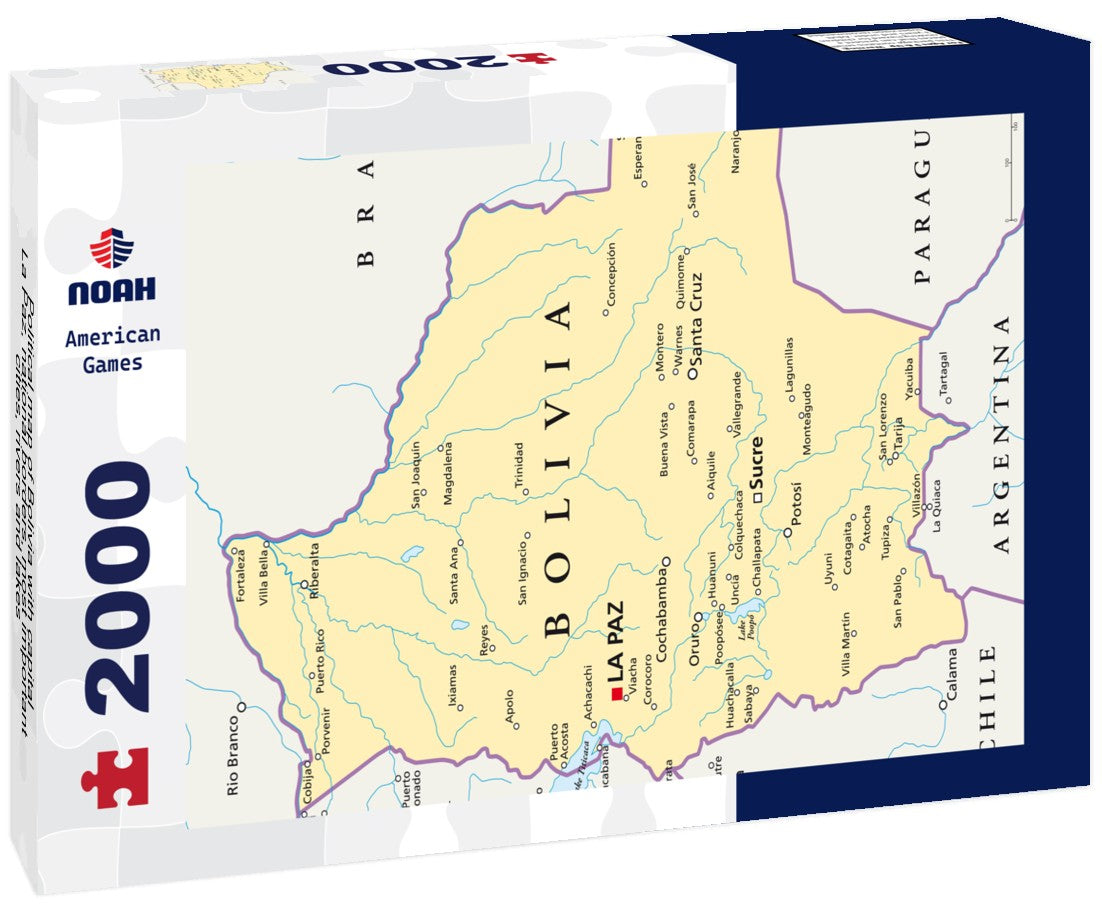 Noah Jigsaw Puzzle Political map of Bolivia with capital La Paz, national borders, most important cities, rivers and lakes 2000 Pieces