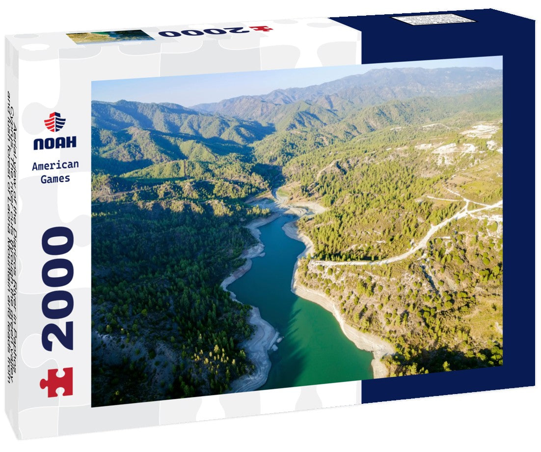 Noah Jigsaw Puzzle Aerial view of the Diarizos River in Paphos, Cyprus. The river cuts through the green valley and lush forest of Laona Mountain and leads from the Arminou Reservoir to the Venetian Bridge 2000 Pieces