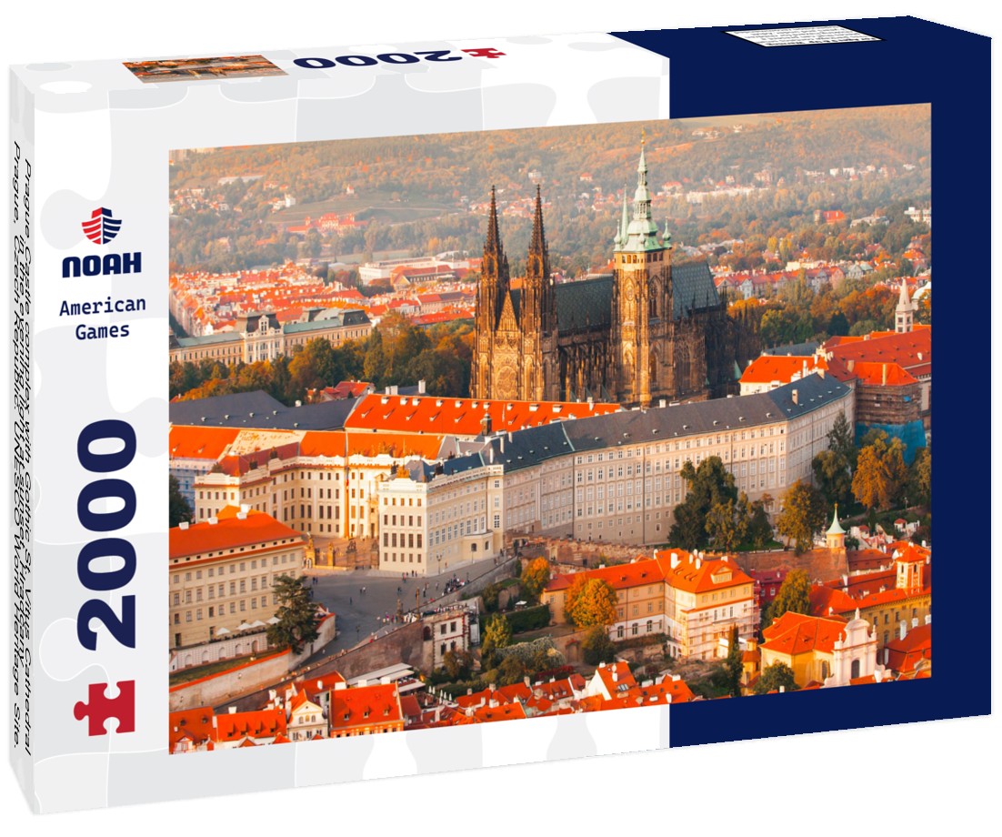 Noah Jigsaw Puzzle Prague Castle complex with Gothic St. Vitus Cathedral in the evening light at sunset, Hradcany, Prague, Czech Republic. UNESCO World Heritage Site. Panoramic aerial view from the Petrin Tower 2000 Pieces