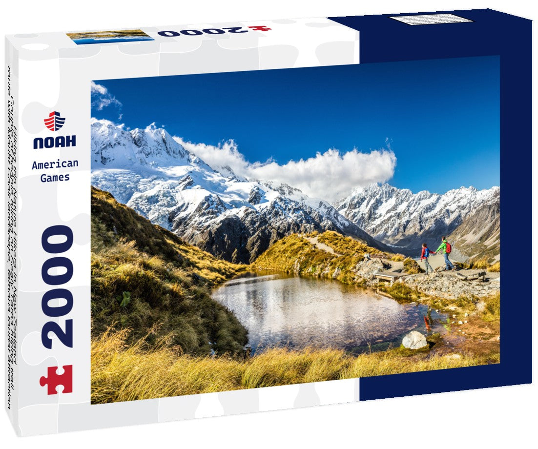 Noah Jigsaw Puzzle Hiking trip Nature Hikers in New Zealand. Couple of people hiking on Sealy Tarns hiking trail route with Mount Cook landscape, famous tourist attraction 2000 Pieces