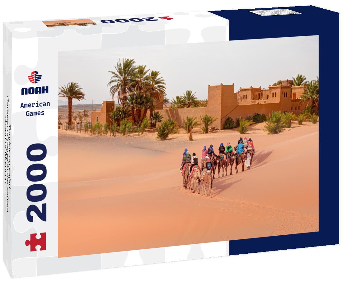Noah Jigsaw Puzzle Tourists on safari - Caravan of camel in the sahara desert of Morocco - General view of the Merzouga hotels district - Morocco, Africa 2000 pieces