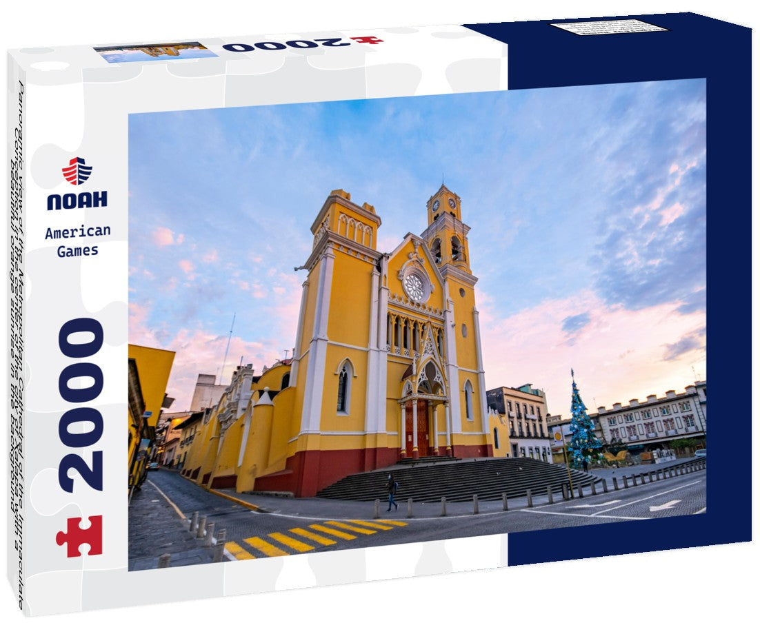 Noah Jigsaw Puzzle Panoramic view of the Metropolitan Cathedral of the Immaculate Conception in the center of the city of Xalapa with a beautiful orange sunrise in the background 2000 pieces