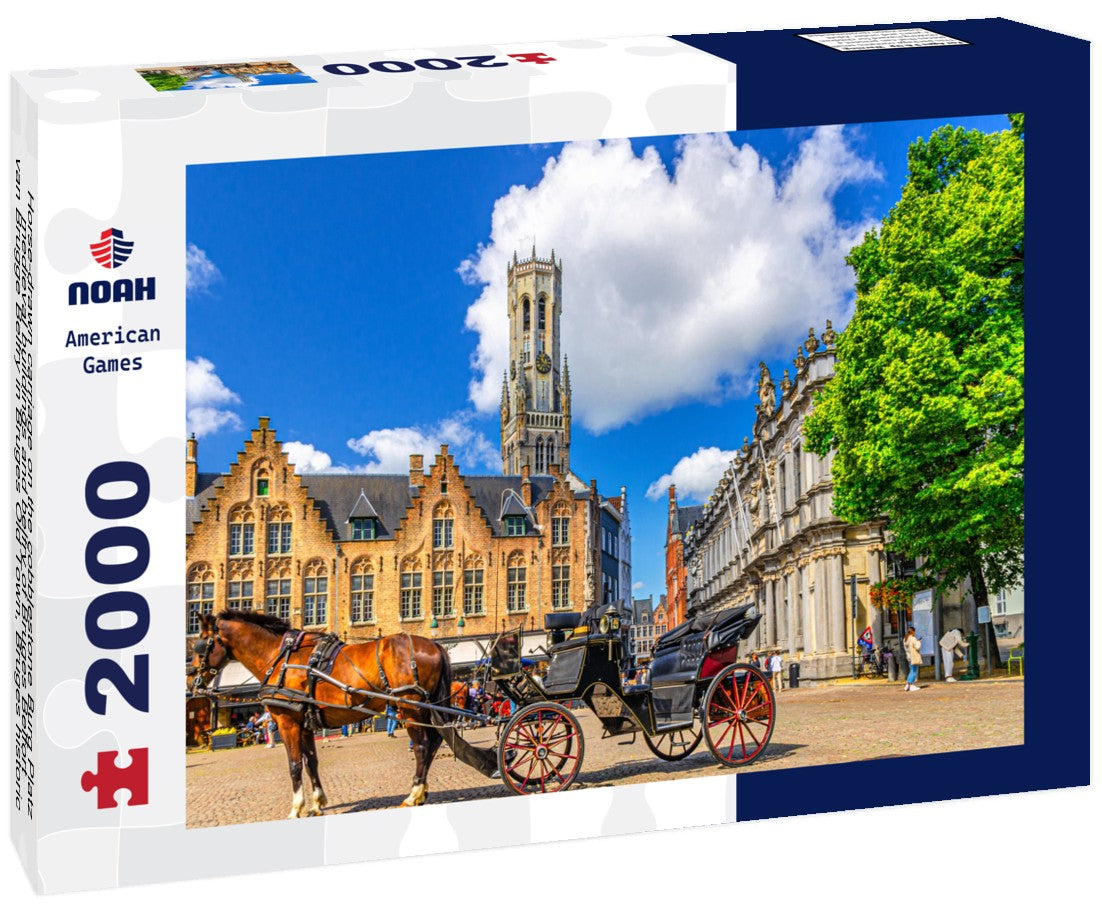 Noah Jigsaw Puzzle Horse-drawn carriage on the cobblestone Burg Platz, medieval buildings and belfry of Bruges Belfort van Brugge Belfry in Bruges Old Town, Bruges historic city center, Flemish Region, Belgium 2000 pieces