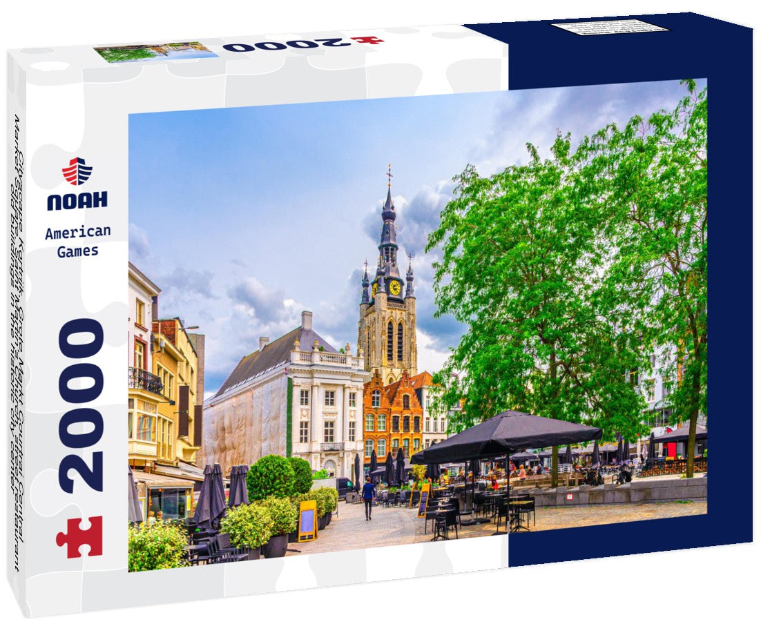 Noah Jigsaw Puzzle Cityscape Kortrijk, Grote Markt Courtrai Central Market Square, Saint Martin's Church, street restaurant, old buildings in the historic city center, old town Kortrijk, West Flanders Province, Belgium 2000 pieces