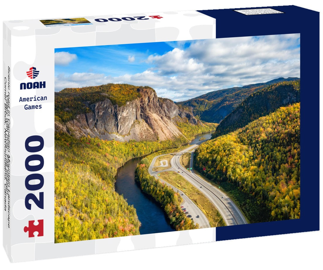 Noah Jigsaw Puzzle Scenic road in Canadian Mountain Landscape Valley with river. Fall season. Corner Brook, Newfoundland, Canada 2000 pieces