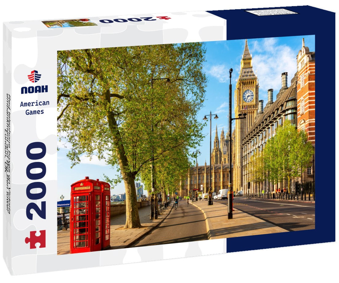 Noah Jigsaw Puzzle Red telephone boxes on Victoria embankment and Big Ben tower, London, UK 2000 pieces